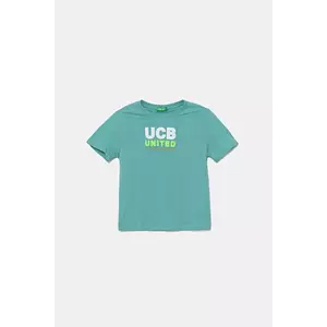 United Colors of Benetton tricou de bumbac pentru copii culoarea turcoaz, cu imprimeu, 3I1XG10JO imagine