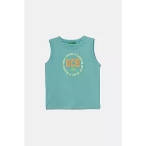United Colors of Benetton tricou de bumbac pentru copii culoarea turcoaz, cu imprimeu, 3I1XGH013 imagine