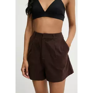 Answear Lab pantaloni scurti din bumbac culoarea maro, neted, high waist imagine