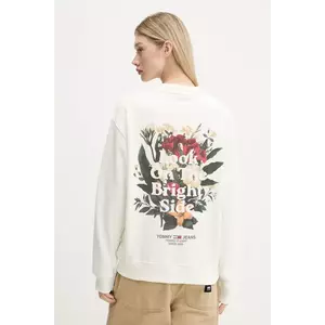 Tommy Jeans hanorac de bumbac culoarea bej, cu imprimeu, DW0DW21368 imagine