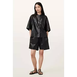 AllSaints pantaloni scurți de piele ARLA culoarea negru, uni, high waist, W059TC imagine