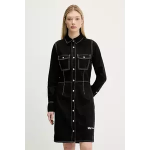 Karl Lagerfeld Jeans rochie din denim culoarea negru, midi, drept, A3W13015 imagine
