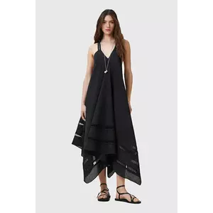 AllSaints rochie din bumbac LIL culoarea negru, midi, evazati, W247DC imagine