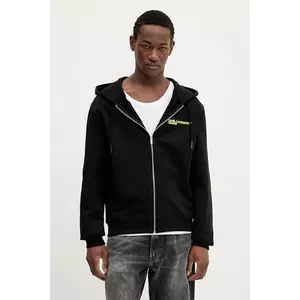 Karl Lagerfeld Jeans hanorac de bumbac culoarea negru, cu glugă, cu imprimeu, A3M20030 imagine