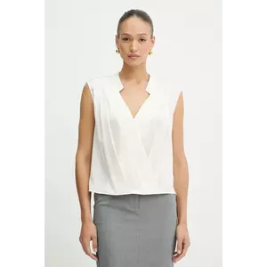 BOSS bluză de mătase culoarea bej, uni, 50548238 imagine