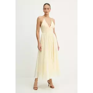 Bardot rochie culoarea galben, maxi, evazati, 59963DB imagine