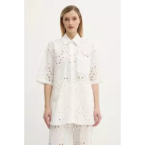 Gestuz cămașă din bumbac culoarea alb, cu guler clasic, relaxed, 10910509 imagine