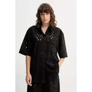 Gestuz cămașă din bumbac culoarea negru, cu guler clasic, relaxed, 10910509 imagine