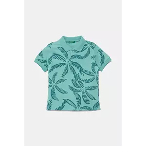 United Colors of Benetton tricouri polo din bumbac pentru copii culoarea turcoaz, cu imprimeu, 36Y4G300Y imagine