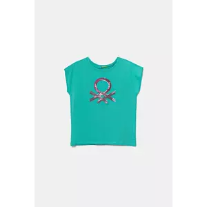 United Colors of Benetton tricou de bumbac pentru copii culoarea turcoaz, 3I1XC10P1 imagine