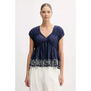 United Colors of Benetton bluză din bumbac culoarea bleumarin, cu imprimeu, 5VZCDQ0C3 imagine