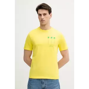 United Colors of Benetton tricou din bumbac culoarea galben, cu imprimeu, 3BL0U10AF imagine