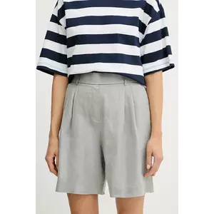 United Colors of Benetton pantaloni scurți din in culoarea gri, uni, high waist, 4AGHD901V imagine