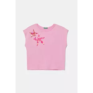 United Colors of Benetton tricou de bumbac pentru copii culoarea roz, 3I1XC10P0 imagine