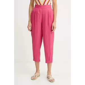 United Colors of Benetton pantaloni din in culoarea roz, lat, high waist, 4AGHDF08L imagine
