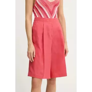 United Colors of Benetton pantaloni scurți din amestec de in culoarea roz, uni, high waist, 45BVD9026 imagine