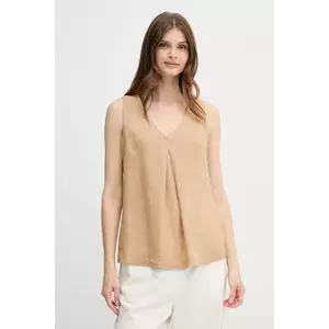 United Colors of Benetton bluză din in culoarea bej, neted, 5BMLDQ06W imagine