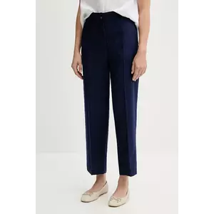 United Colors of Benetton pantaloni din in culoarea bleumarin, drept, high waist, 4AGHDF06R imagine