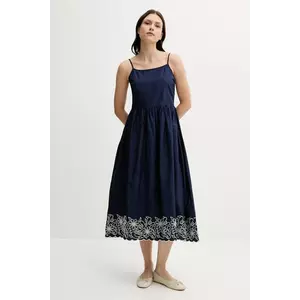 United Colors of Benetton rochie din bumbac culoarea bleumarin, midi, evazati, 4KUSDV0B7 imagine