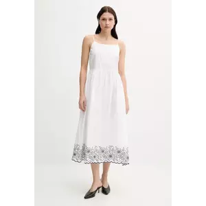 United Colors of Benetton rochie din bumbac culoarea alb, midi, evazati, 4KUSDV0B7 imagine