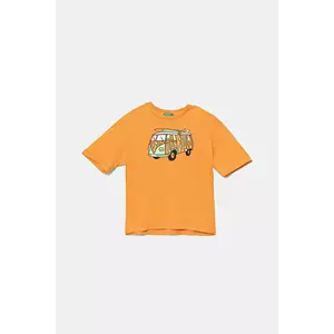 United Colors of Benetton tricou din bumbac culoarea portocaliu, cu imprimeu, 3I1XC10P6 imagine