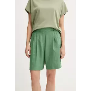 United Colors of Benetton pantaloni scurți din in culoarea verde, uni, high waist, 4AGHD901V imagine