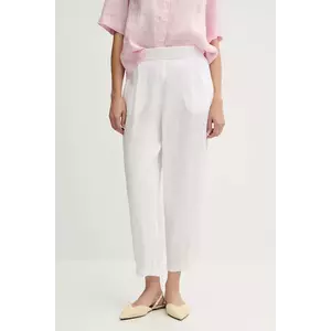 United Colors of Benetton pantaloni din in culoarea alb, lat, high waist, 4AGHDF08L imagine