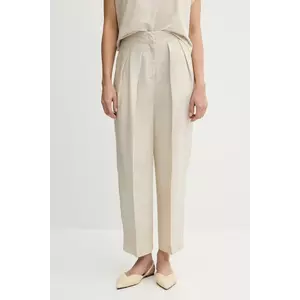 United Colors of Benetton pantaloni din amestec de in culoarea bej, drept, high waist, 45BVDF09B imagine