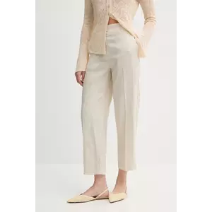 United Colors of Benetton pantaloni din in culoarea bej, drept, high waist, 4AGHDF06R imagine