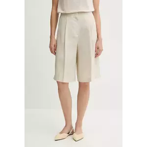 United Colors of Benetton pantaloni scurți din amestec de in culoarea bej, uni, high waist, 45BVD9026 imagine