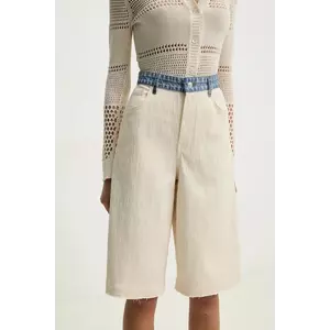 Moschino Jeans pantaloni scurți femei, culoarea bej, uni, high waist, 0345 3717 imagine