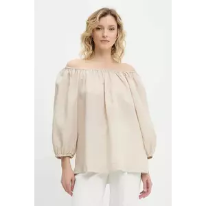 Answear Lab bluza din amestec de in culoarea bej, neted imagine