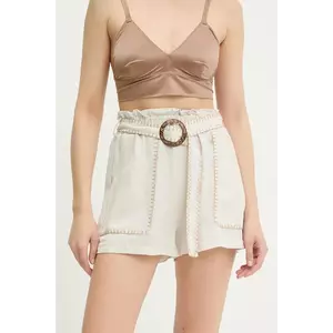 Answear Lab pantaloni scurți din amestec de in culoarea bej, neted, high waist imagine