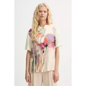 MUNTHE cămașă de mătase PIANE culoarea bej, cu guler clasic, relaxed, 252102225218 imagine