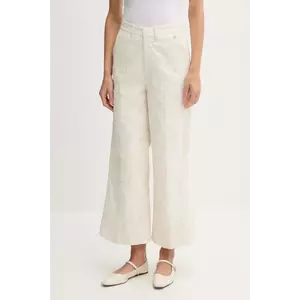 Pedro del Hierro pantaloni de bumbac culoarea bej, lat, high waist, 7609785 imagine