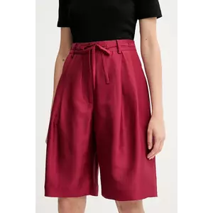 MUNTHE pantaloni scurți din mătase PEPPI culoarea bordo, uni, high waist, 252143025209 imagine