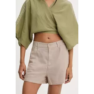 Answear Lab pantaloni scurti culoarea bej, neted, high waist imagine