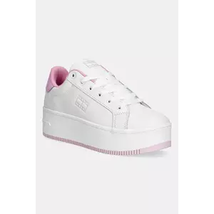 Tommy Jeans sneakers din piele TJW FLATFORM PATENT SNEAKER culoarea alb, EN0EN02864 imagine