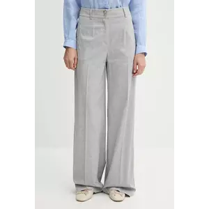 Sisley pantaloni din amestec de in culoarea gri, lat, high waist, 4X0KLF06W imagine