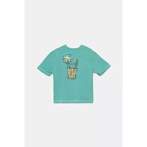 United Colors of Benetton tricou din bumbac culoarea turcoaz, cu imprimeu, 3I1XC10P6 imagine