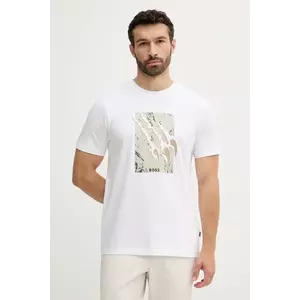 BOSS Orange tricou din bumbac culoarea bej, cu imprimeu, 50546362 imagine