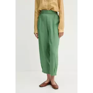 United Colors of Benetton pantaloni din in culoarea verde, lat, high waist, 4AGHDF08L imagine