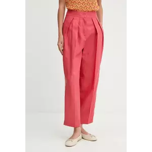 United Colors of Benetton pantaloni din amestec de in culoarea roz, drept, high waist, 45BVDF09B imagine