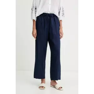 United Colors of Benetton pantaloni din in culoarea bleumarin, drept, high waist, 4AGHDF08J imagine