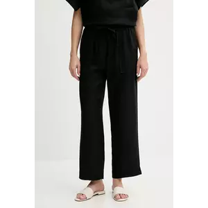 United Colors of Benetton pantaloni din in culoarea negru, drept, high waist, 4AGHDF08J imagine