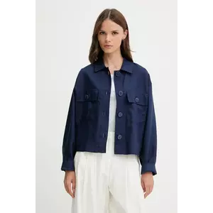 United Colors of Benetton geacă din amestec de in culoarea bleumarin, de tranziție, oversize, 25BVDN08B imagine