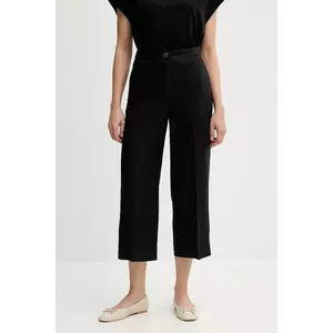 United Colors of Benetton pantaloni din in culoarea negru, drept, high waist, 4AGHDF08M imagine
