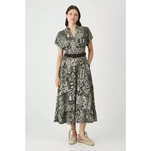 Medicine rochie din amestec de in culoarea negru, midi, evazati imagine