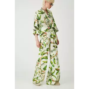 Medicine pantaloni culoarea bej, lat, medium waist imagine