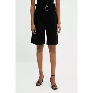 Answear Lab pantaloni scurti jeans culoarea negru, neted, high waist imagine